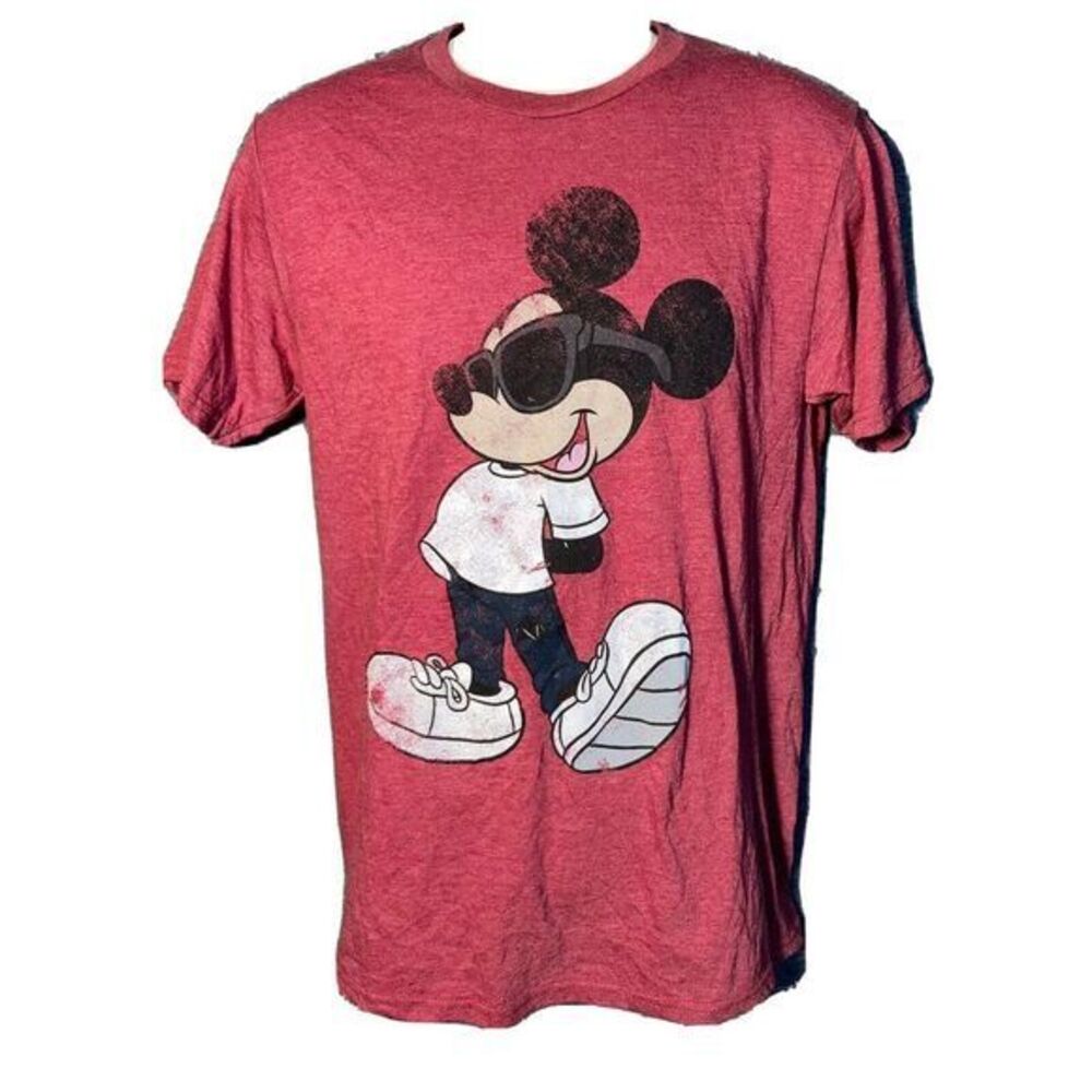 Disney Mickey Mouse‎ Sunglasses Distressed Graphic Crewneck Red